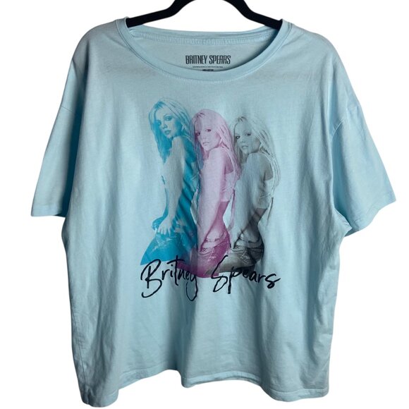 Britney Spears Band Tee Size Large Blue Graphic T Shirt Y2K Oversized Cotton - Picture 1 of 5